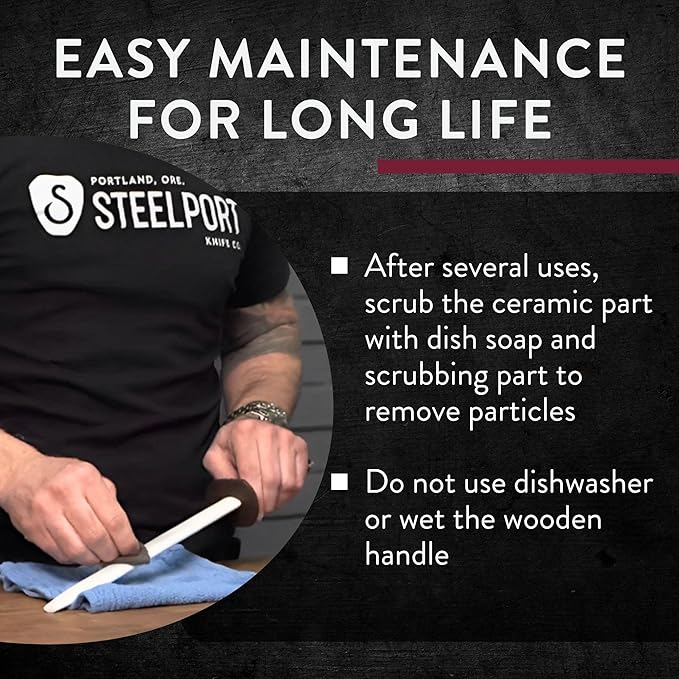 STEELPORT 12" Oval Ceramic Honing Rod for Carbon & Stainless Steel Knives