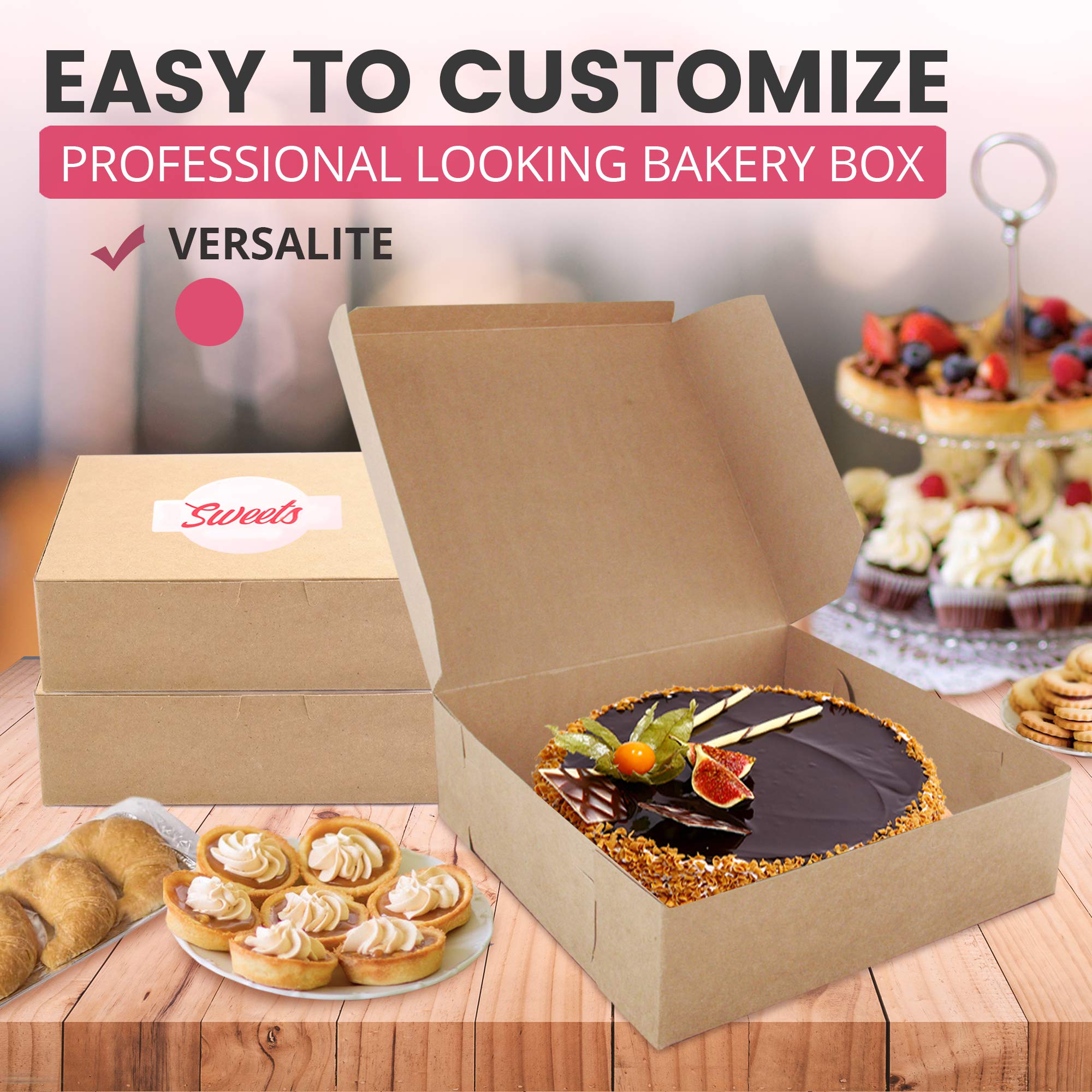 Fit Meal Prep 250 Pack Kraft Bakery Boxes - Brown Cardboard Pie & Dessert Boxes, 9x9x3 inches, for Cupcakes, Chocolates & Donuts