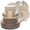 Stoneware Dinnerware Set for 4 People HYGGE 16-Piece - Elegant Scandi Design - Premium Dish Set - Bowl and Plate Set - Tableware for 4 People in a Ribbed Design - Pure Living in Light Brown