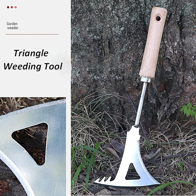 KSOUSLATU Weed Puller Tool, Manual Stainless Steel Weeding Tool, Triangle Shape for Lawn Vegetable Garden Farm Planting
