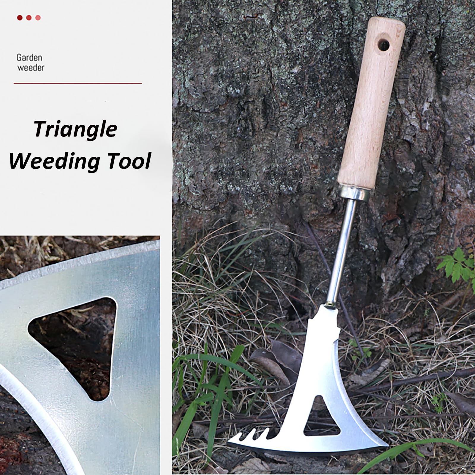 KSOUSLATU Weed Puller Tool, Manual Stainless Steel Weeding Tool, Triangle Shape for Lawn Vegetable Garden Farm Planting