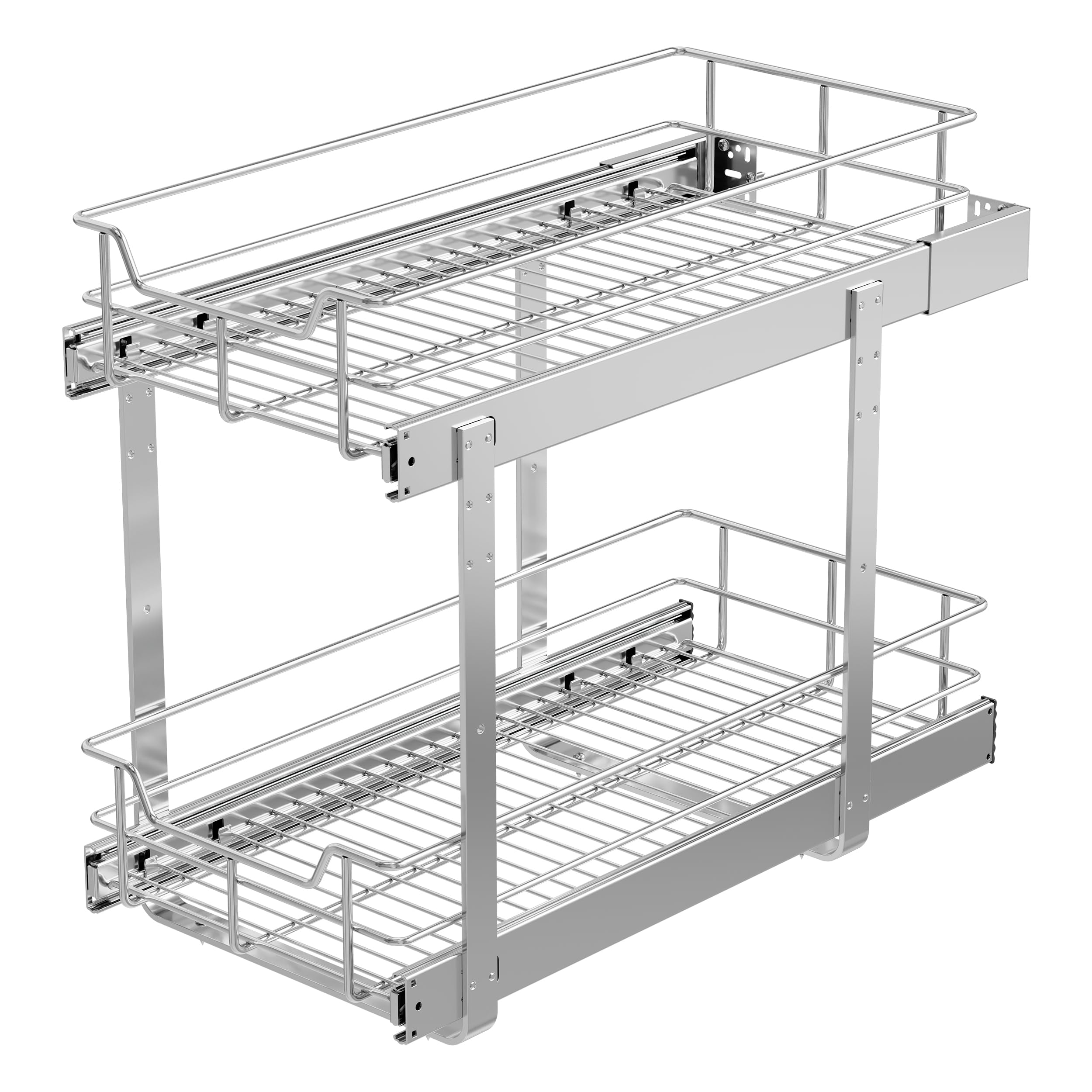 2 Tier Pull Out Cabinet Organizer 11" W X 22" D, Chromed, Full Slide Out