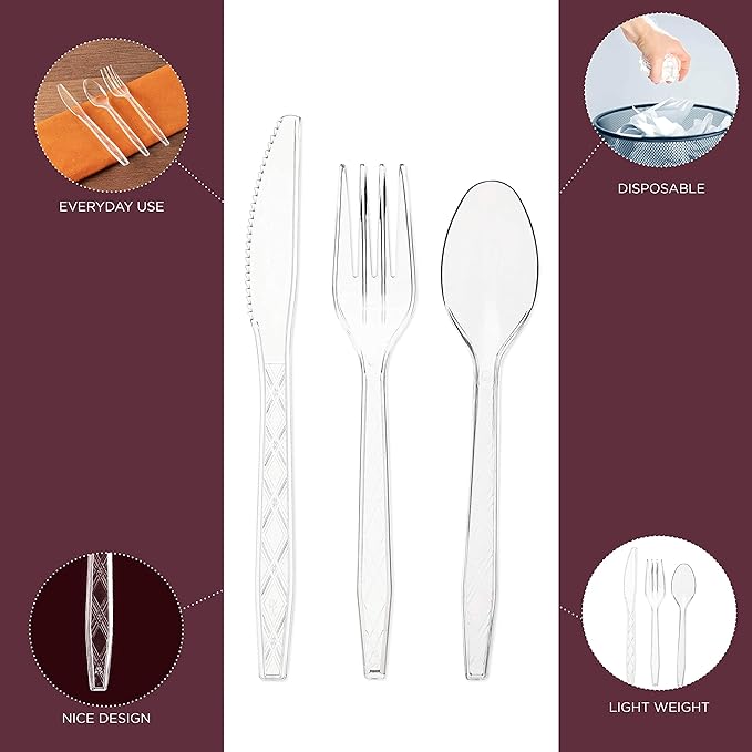PARTY BARGAINS Argyle Settings Clear Plastic Cutlery Set 2160‑Piece – 1080 Forks, 720 Spoons, 360 Knives – Heavy‑Duty Disposable Utensils for Parties, Weddings, Buffets, BBQs & Catering – BPA Free