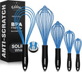 Eddeas Silicone Whisk, Non Scratch Whisk for Cooking, 5+7+9+11in Balloon Whisks, Suitable for Mixing, Blending. 11in Flat Whisks great for Ceramic Coated pans and Wider shallower pots. (Blue)