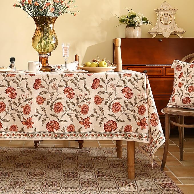 ISAENNE Designer French Linen Rectangular Tablecloth,79"x55"-Alvarado D