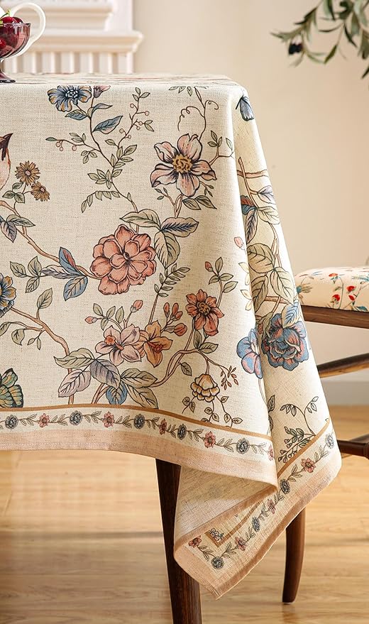 ISAENNE Designer French Linen Square Large Tablecloth,67"x67"-Cornucopia