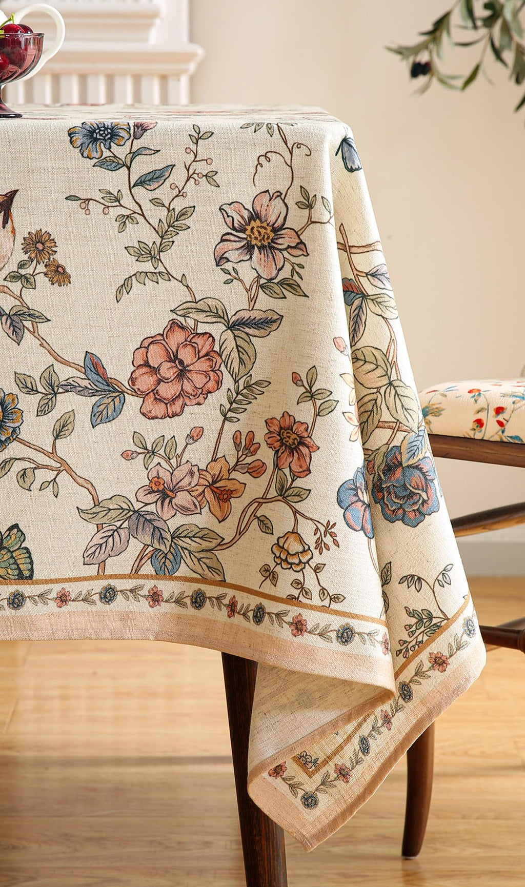 ISAENNE Designer French Linen Rectangular Tablecloth,94"x63"-Cornucopia