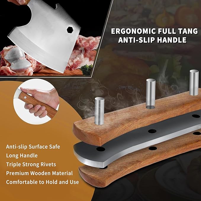 Kitory Meat Cleaver 6 Inch Bone Chopper Knife - Heavy Duty Butcher Cleaver with Wood Handle, High Carbon Stainless Steel Blade, Professional Kitchen Bone Breaker for Home & Commercial Use
