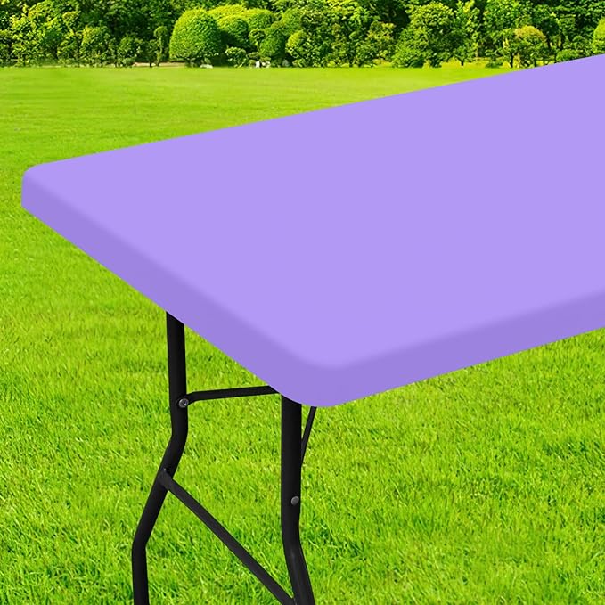 homing Rectangle Table Cloth Cover, Water-Resistant Polyester Elastic Fitted Tablecloth, Fits for 4 Foot Folding Tables, Washable Table Protector for Picnic, Camping, Outdoor (Lavender, 24" x 48")
