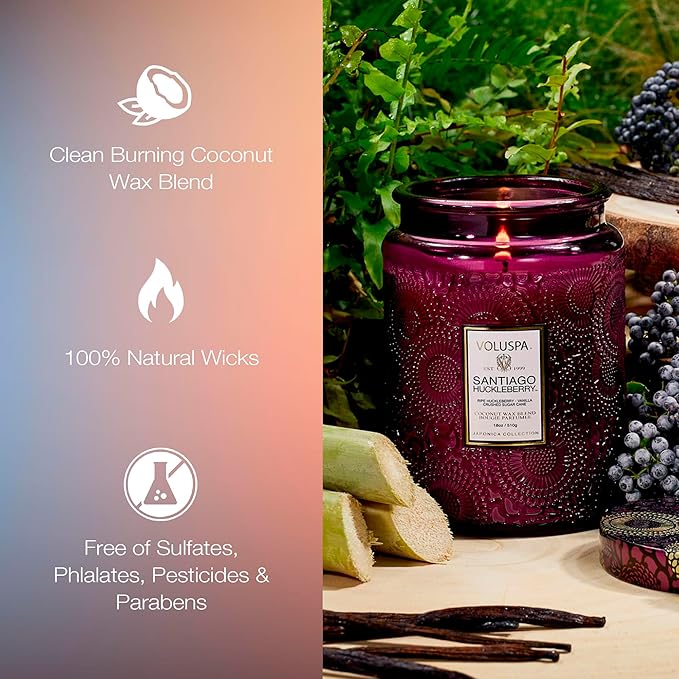 Voluspa Santiago Huckleberry Large Scented Candle Jar 18 Oz, 100 Hr Burn