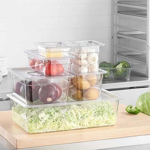 EGGKITPO 1/6 Size Food Pan 6 Packs 4 Inch Deep Clear Food Storage Containers BPA-free Polycarbonate Commercial Hotel Pan for Kitchen Business Use and Food Prep Freezer-safe
