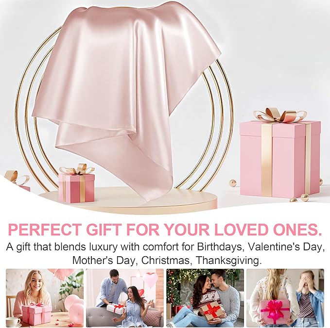 LYSHIN Pink Silk Pillowcases 2 Pack King Size with Zipper