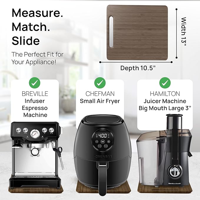 Ibyx Appliance Slider, Sliding Tray for Coffee Maker, 13 x 10.5 in, Brown