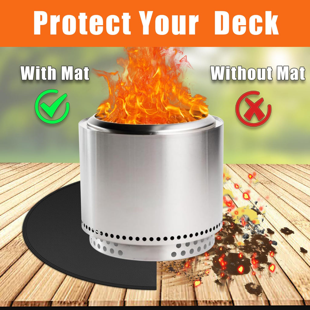 Amerbro Round Fire Pit Mat Compatible with Solo Stove Bonfire, Accessories Compatible with Solo Stove, 3-Layer Fireproof Esay to Clean Grill Matt for Outdoor Grill Deck Protector, 59in