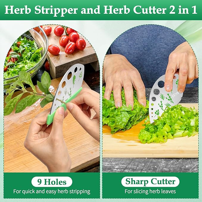 Luxiv Herb Stripper Tool Stainless Steel 9-Hole Leaf Peeler with Knife
