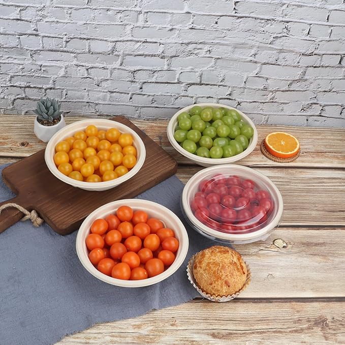 JAYEEY 25 oz Disposable bowls with lids food storage Plant Fibers 50 Pack