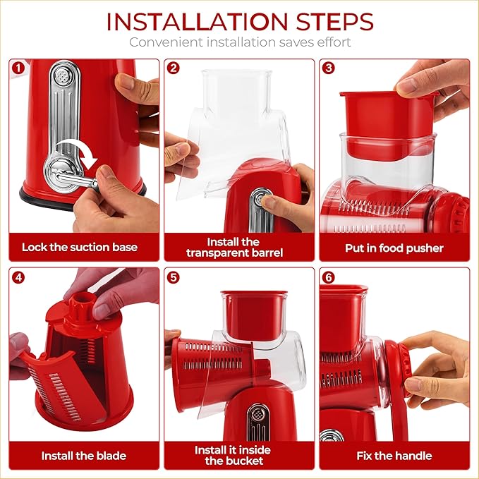 SUSTEAS Rotary Cheese Grater 5 Blades,Kitchen Mandoline Vegetable Slicer