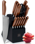 Styled Settings Copper Knife Set with Block & Built-In Sharpener, 14-Piece