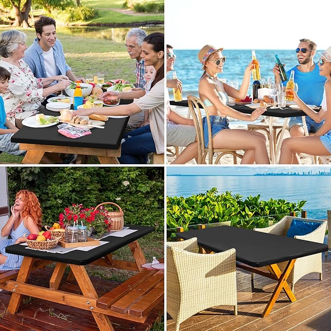 homing Rectangle Table Cloth Cover, Water-Resistant Polyester Elastic Fitted Tablecloth, Fits for 8 Foot Folding Tables, Washable Table Protector for Picnic, Camping, Outdoor (Black, 30" x 96")