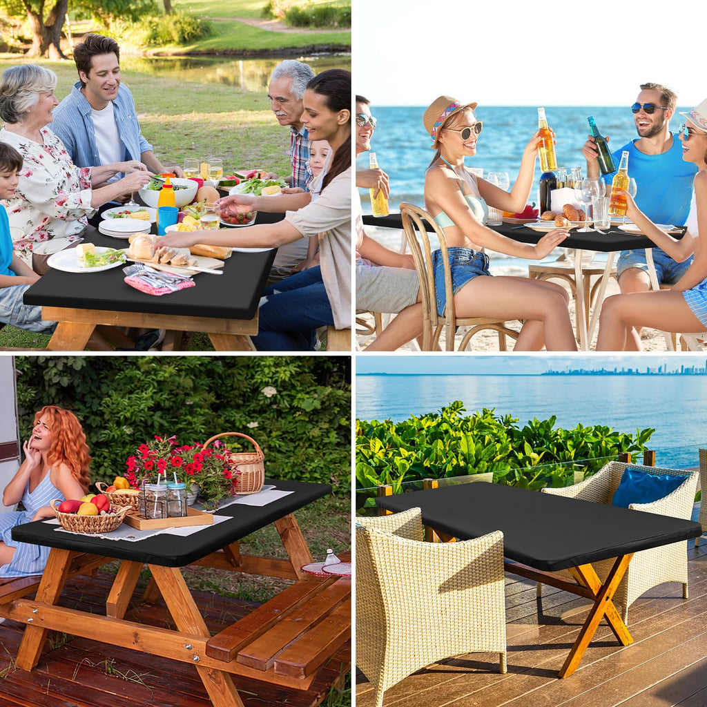 homing Rectangle Table Cloth Cover, Water-Resistant Polyester Elastic Fitted Tablecloth, Fits for 6 Foot Folding Tables, Washable Table Protector for Picnic, Camping, Outdoor (Black, 30" x 72")