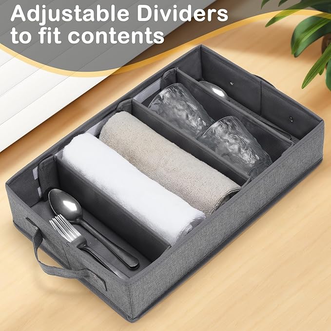Lafulling Silverware Storage Box, Flatware Storage with Adjustable Dividers