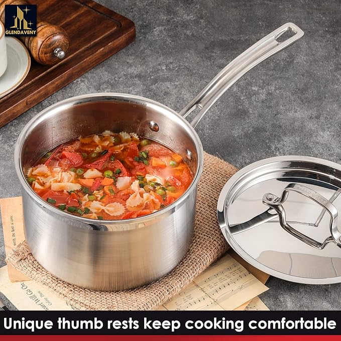 Glendaveny Tri-Ply Stainless Steel Sauce Pan with Lid, 3-Quart Saucepan Sauce Pot Multipurpose Use for Home Kitchen or Restaurant - Kitchen Cookware, Induction Pot, Dishwasher Safe & Oven Safe