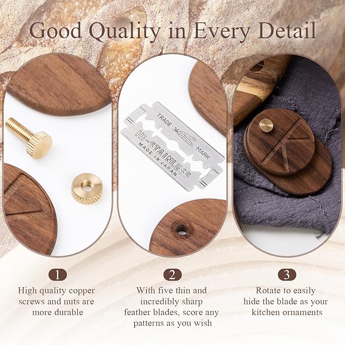 ROCKSHEAT Bread Lame Dough Scoring Tool with 5 Feather Blades, Sourdough Scoring Tool with Storage Box, Scoring Knife for Bread Baking, Dexterous-Cut Series Lame Bread Tool (LUNA)