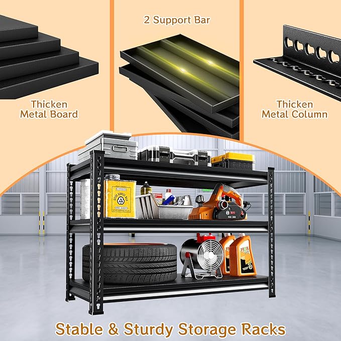 SUPPNEED Storage Garage Shelving Units: 48" W x 16" D x 39" H Black