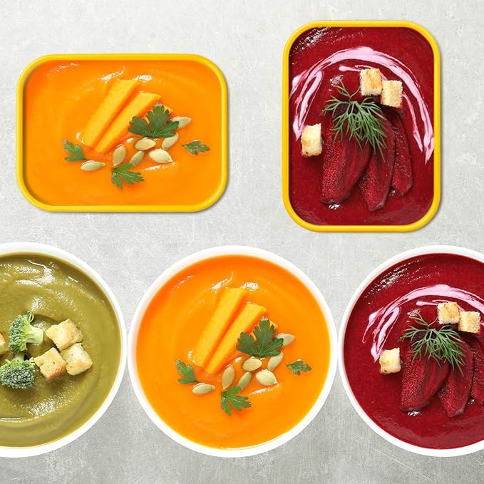 Nuogo 4 Pcs 6 Cup Silicone Freezer Trays with Lid Soup Containers, Yellow