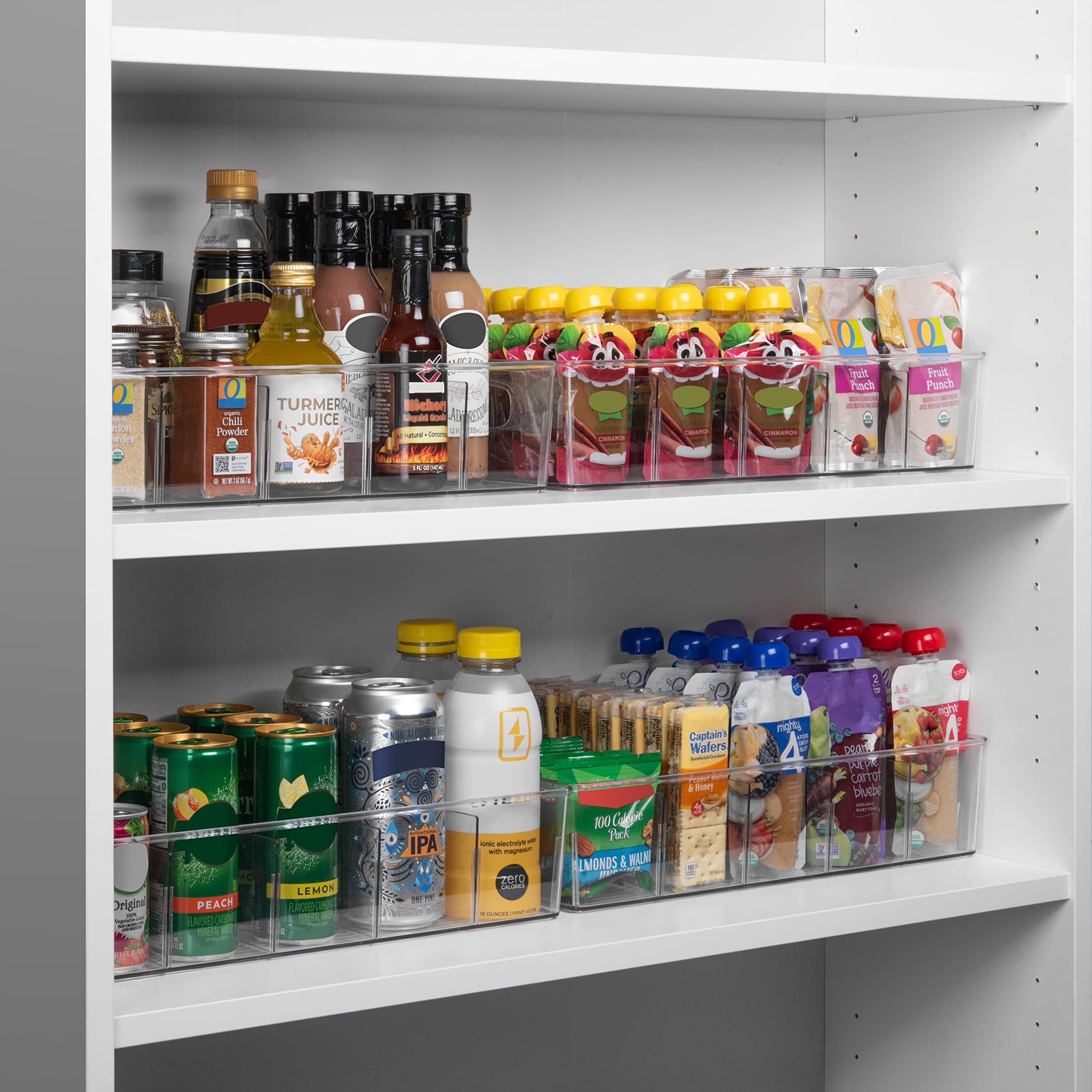 ClearSpace Plastic Pantry Organization and Storage Bins with Removable Dividers – Perfect Kitchen Organization or Kitchen Storage – Refrigerator Organizer Bins, Cabinet Organizers (4 Pack XL)