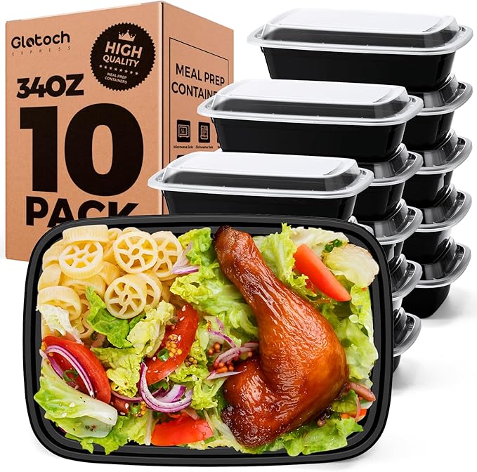 Glotoch Meal Prep Containers with Lids, 34 oz, 10 Pack (20-Piece)