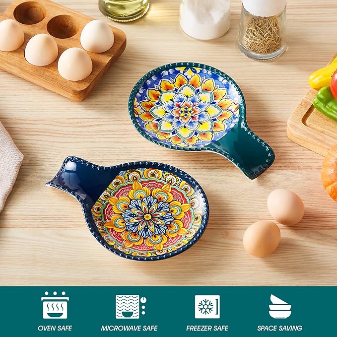 vancasso 7.7 Inch Ceramic Spoon Rest Set of 2, Bohemian Spoon Holder, Dark
