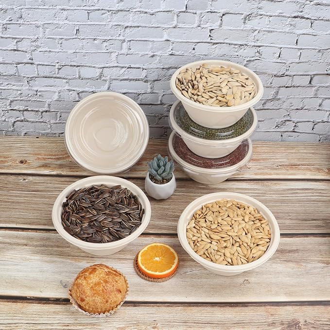 JAYEEY 33 oz Disposable bowls with lids food storage Plant Fibers 50 Pack