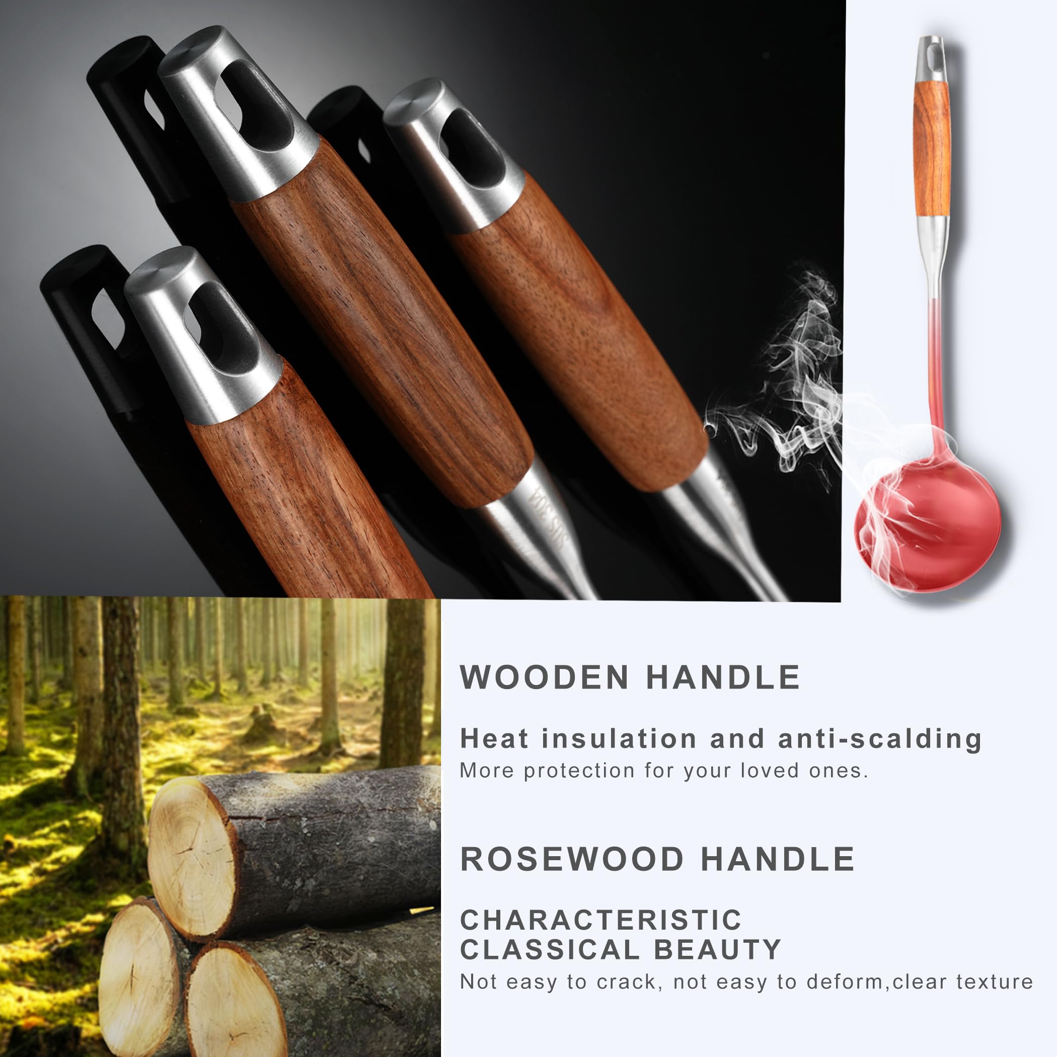 NIITAWH Stainless Steel Kitchen Utensils Set for Cooking Wooden Handle
