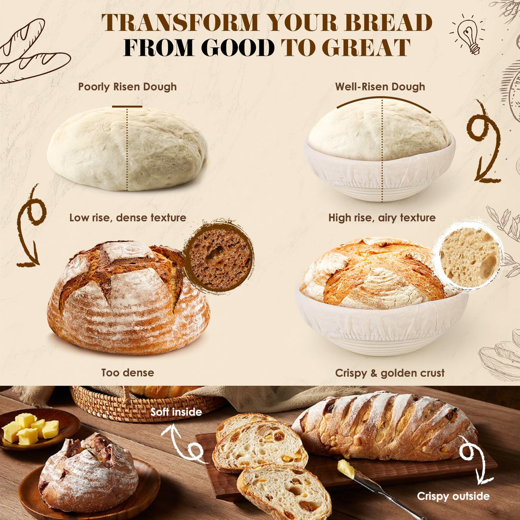Sourdough Starter Kit with Sourdough Starter Jar, 9"Round and 10"Oval Rattan Banneton Bread Proofing Basket Set, Sourdough Baking Tools, Bread Making Supplies Gift for Bakers