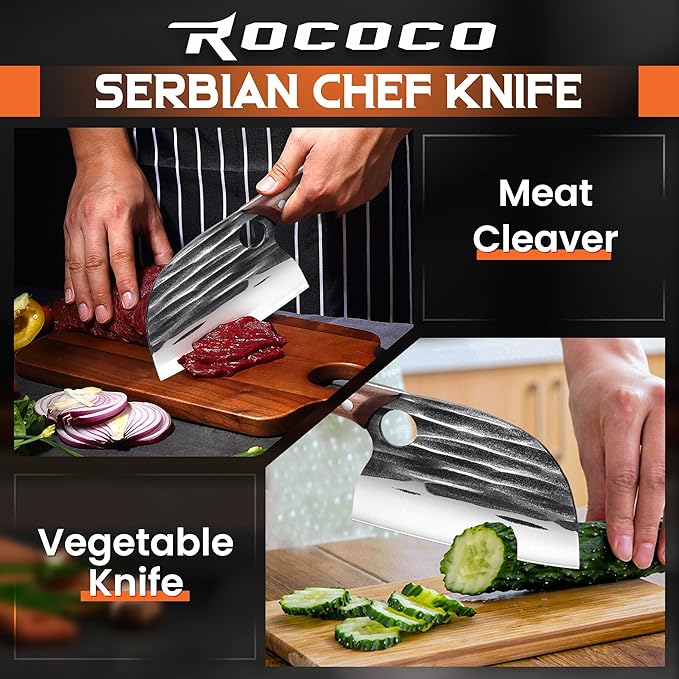 ROCOCO Japanese Serbian Chef Knife - Hand Forged Butcher Viking Cleaver