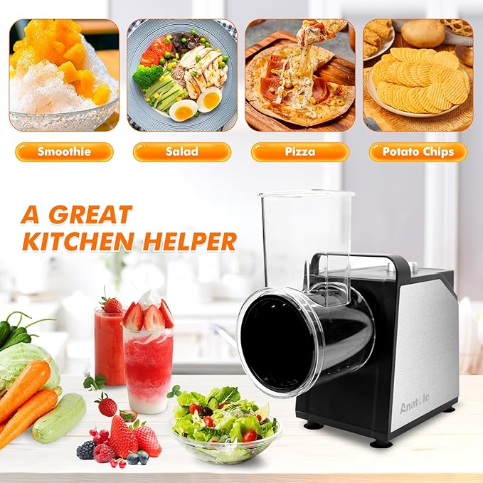 Anatole 7-In-1 Electric Cheese Grater Ice Shaver Vegetable Shredder 250W