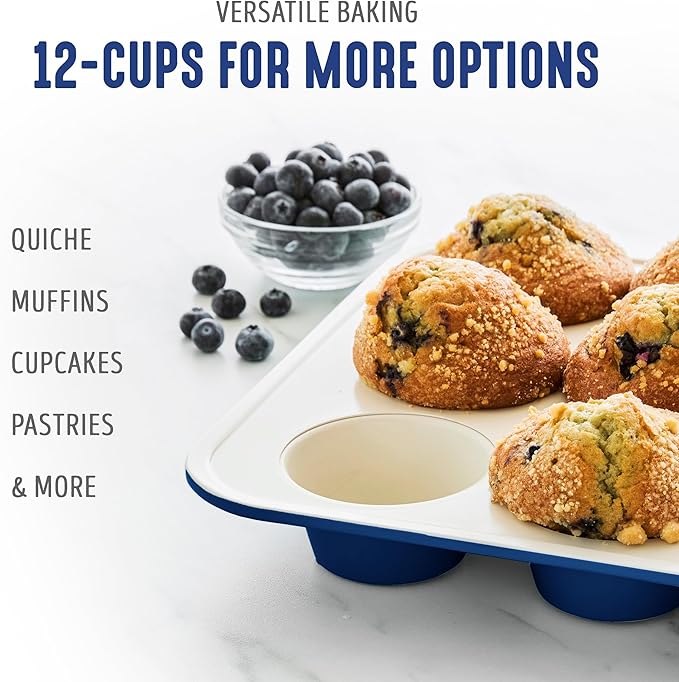 GreenLife 12 Cup Ceramic Nonstick Muffin Pan, Navy
