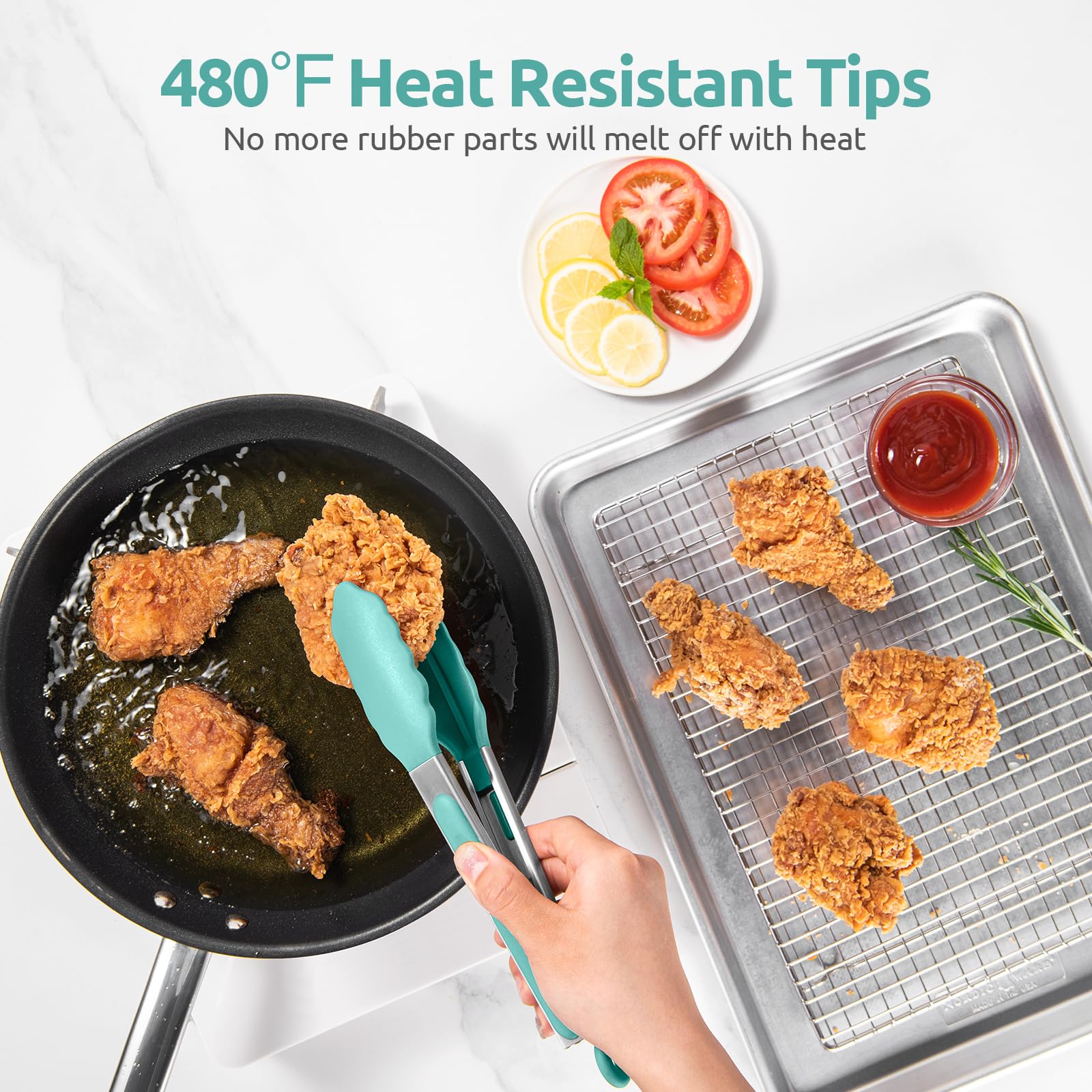 U-Taste Kitchen Tong for Cooking, 480ºF Heat-Resistant Tps, 9in/Aqua Sky