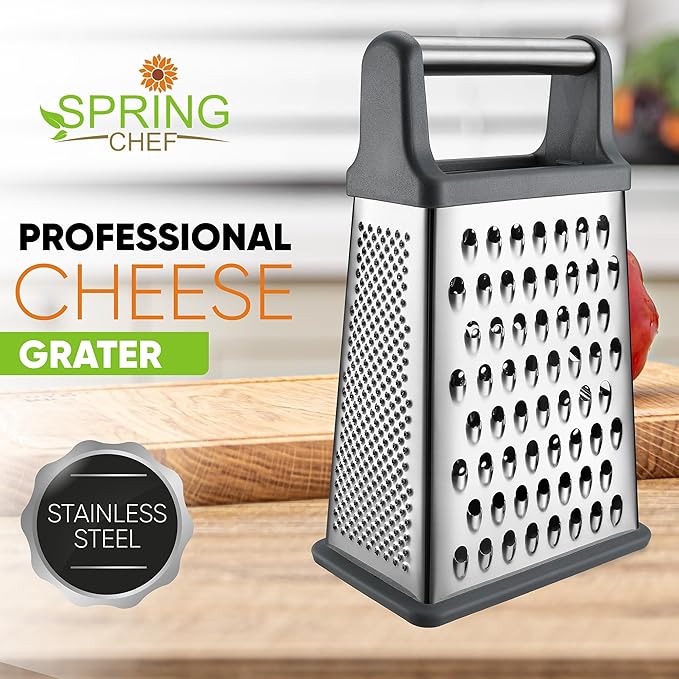 Spring Chef Stainless Steel XL Cheese Grater for Kitchen, Gray