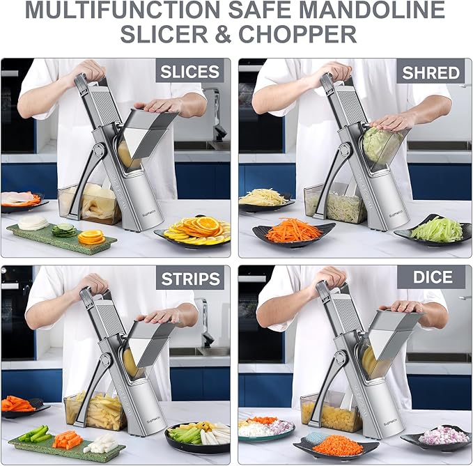 SupMaKin Safe Mandoline Slicer Plus for Kitchen, Vegetable Slicer & Chopper