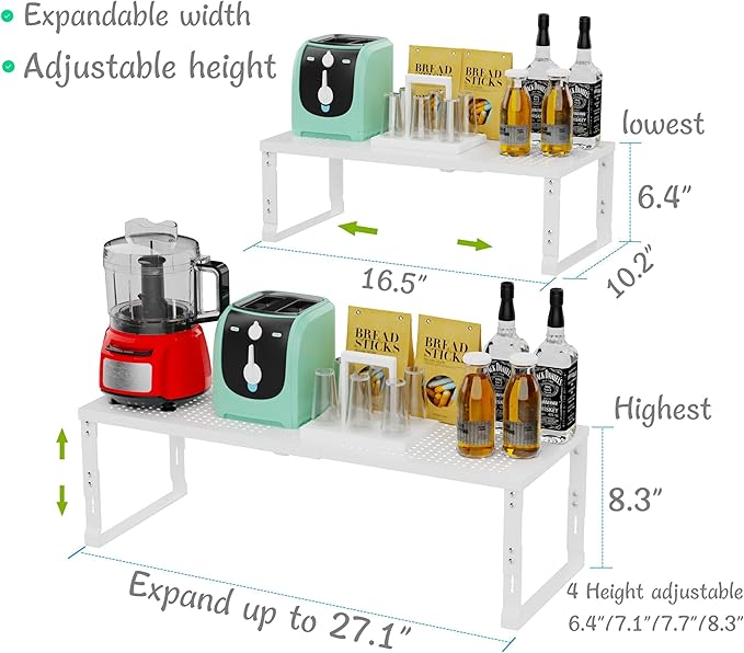 Jojocross Adjustable Expanable Stackable Spice Rack Shelf Pantry Storage Organizer for Kitchen Cabinet,Countertop,Bathroom and More.Space is no Longer Limited(1Pack/White/Large)