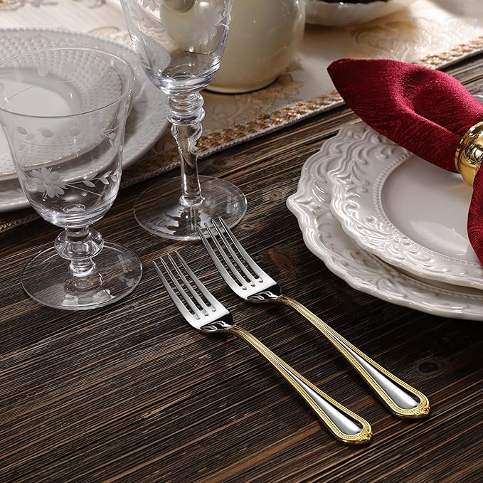 KEAWELL Premium Pearl Edge 20/45/65-Piece Silverware Set (45, Gold Accent)