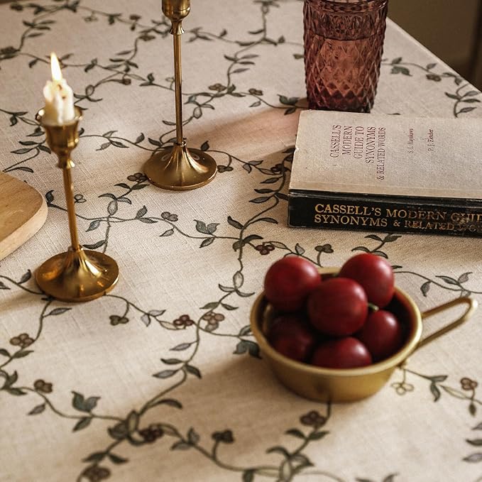 patdrea Vintage French Linen Tablecloth,Rectangular,79"x55"-Oliveirad