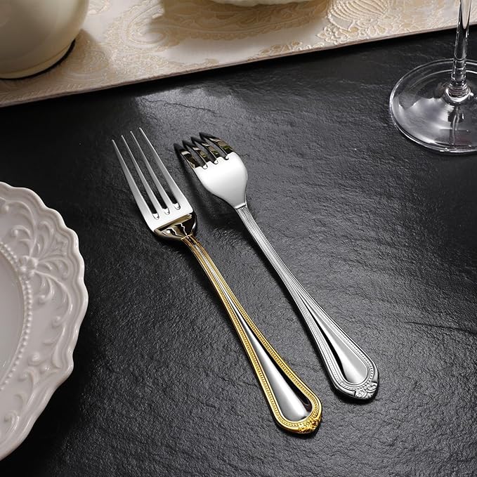 KEAWELL Premium Pearl Edge 20/45/65-Piece Silverware Set (45, Gold Accent)