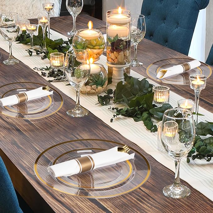 Goodluck 350 Piece Clear Gold Disposable Plastic Dinnerware Sets for Party