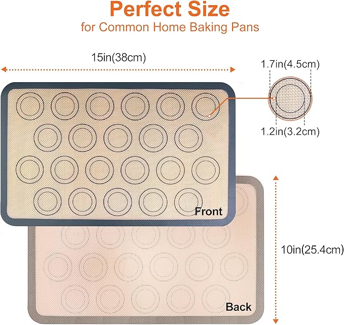 HOOMIL Macaron Silicone Baking Mats, 15 x 10 Inch, 2 Pack, Nonstick