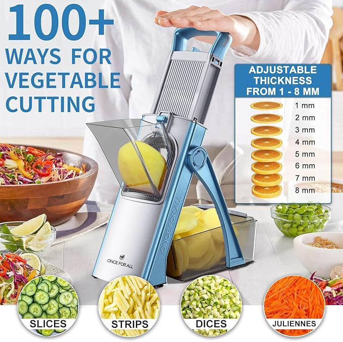 ONCE FOR ALL Upgrade Safe Mandoline Slicer Plus, Bigger Size, SkyBlue