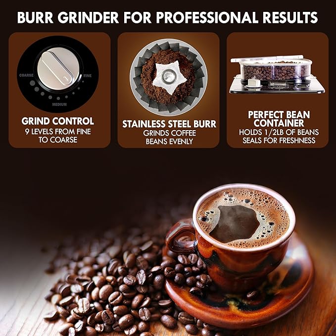 Kenmore Elite Grind and Brew Coffee Maker 12 Cup with Built‑In Burr Grinder