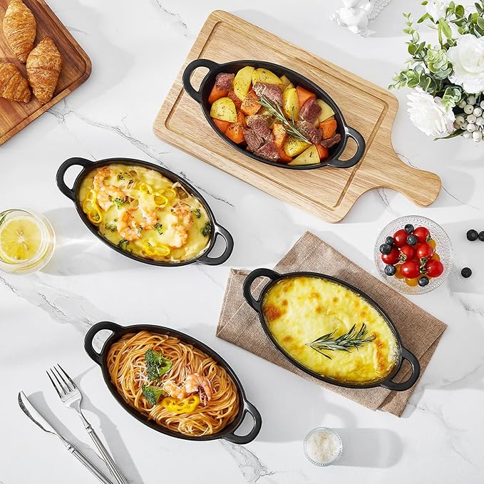 MALACASA Small Casserole Baking Dishes Set of 4, 8x5 inch Oval Au Gratin